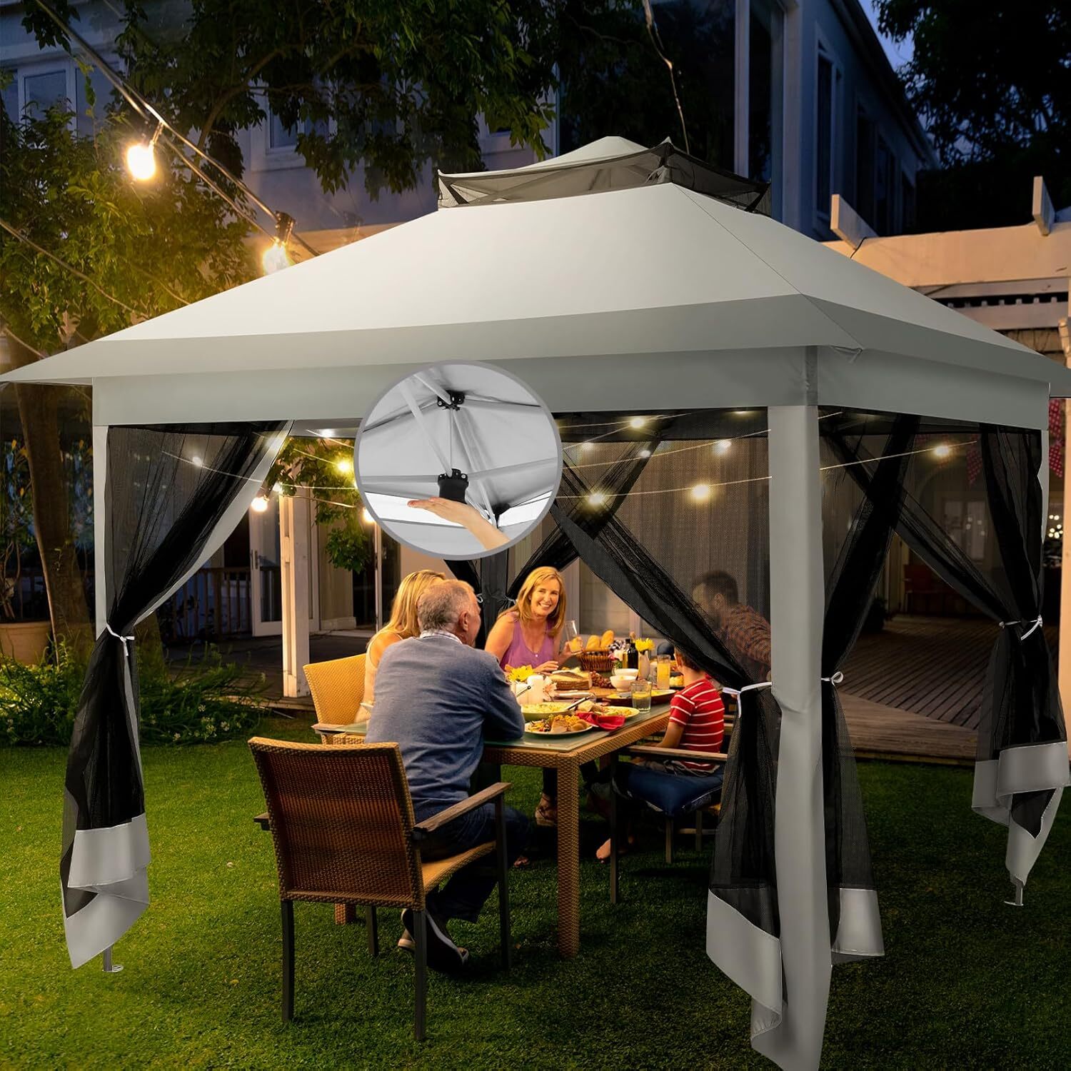 COBIZI 12x12 Outdoor Gazebo Pop Up Gazebo Canopy with Mosquito Netting Patio Tent Backyard Canopy with 2-Tiered Vented Top 3 Adjustable Height, Gray