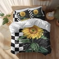 thumbnail image 2 of Summer Sunflower Queen Size Comforter Set, Yellow Floral Plants Retro Black White Plaid Bedding for All Seasons, 4 Pcs Bed Set, 1Quiltcover (90"x92") ,1Sheet(94"x116"), 2Pillowcases (30"x20"), 2 of 9