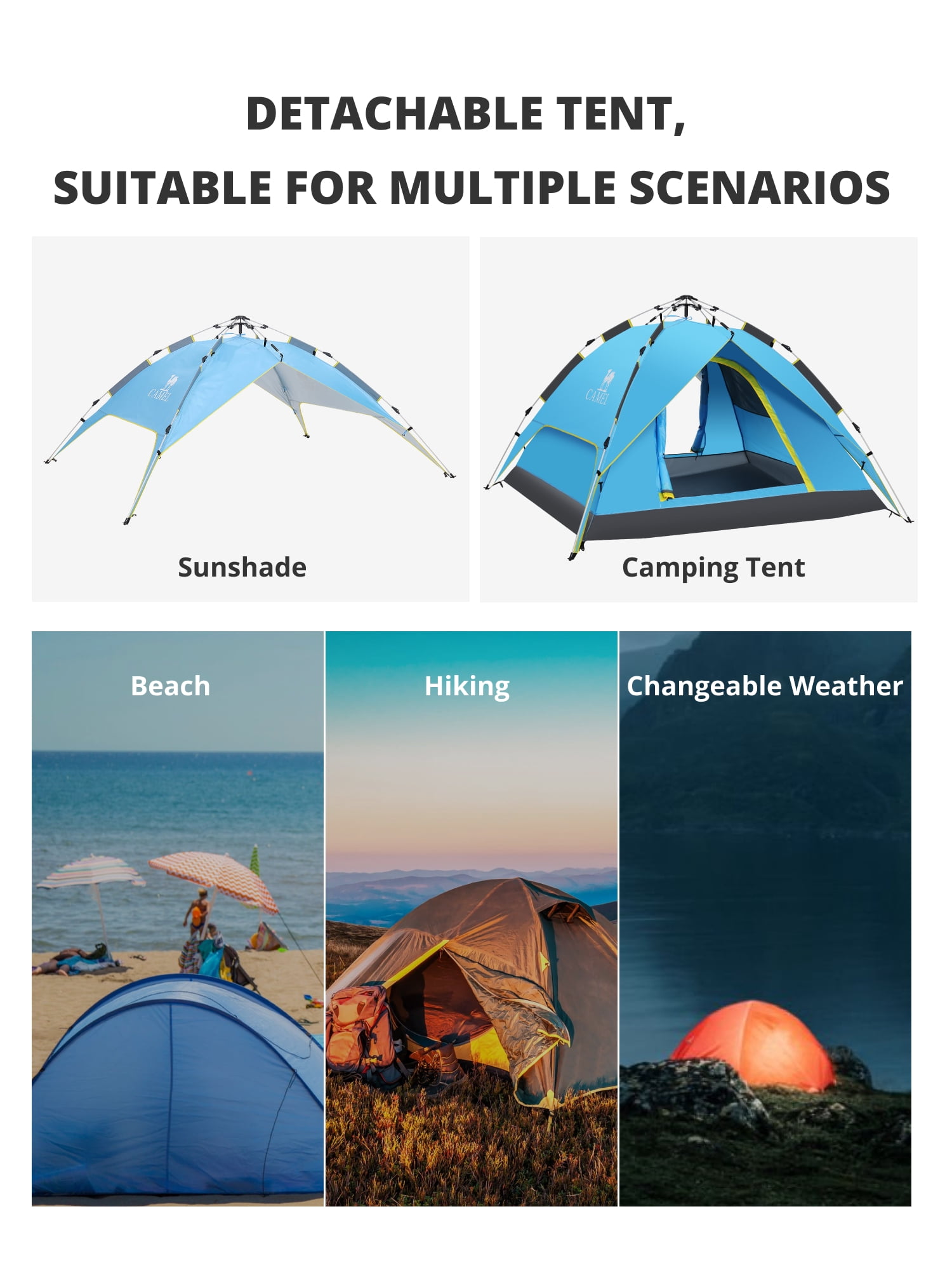 CAMEL 3-4 Person Pop Up Dome Tent Waterproof UV-Resistent Shelter 2-in-1 Backpacking Tent Outdoor