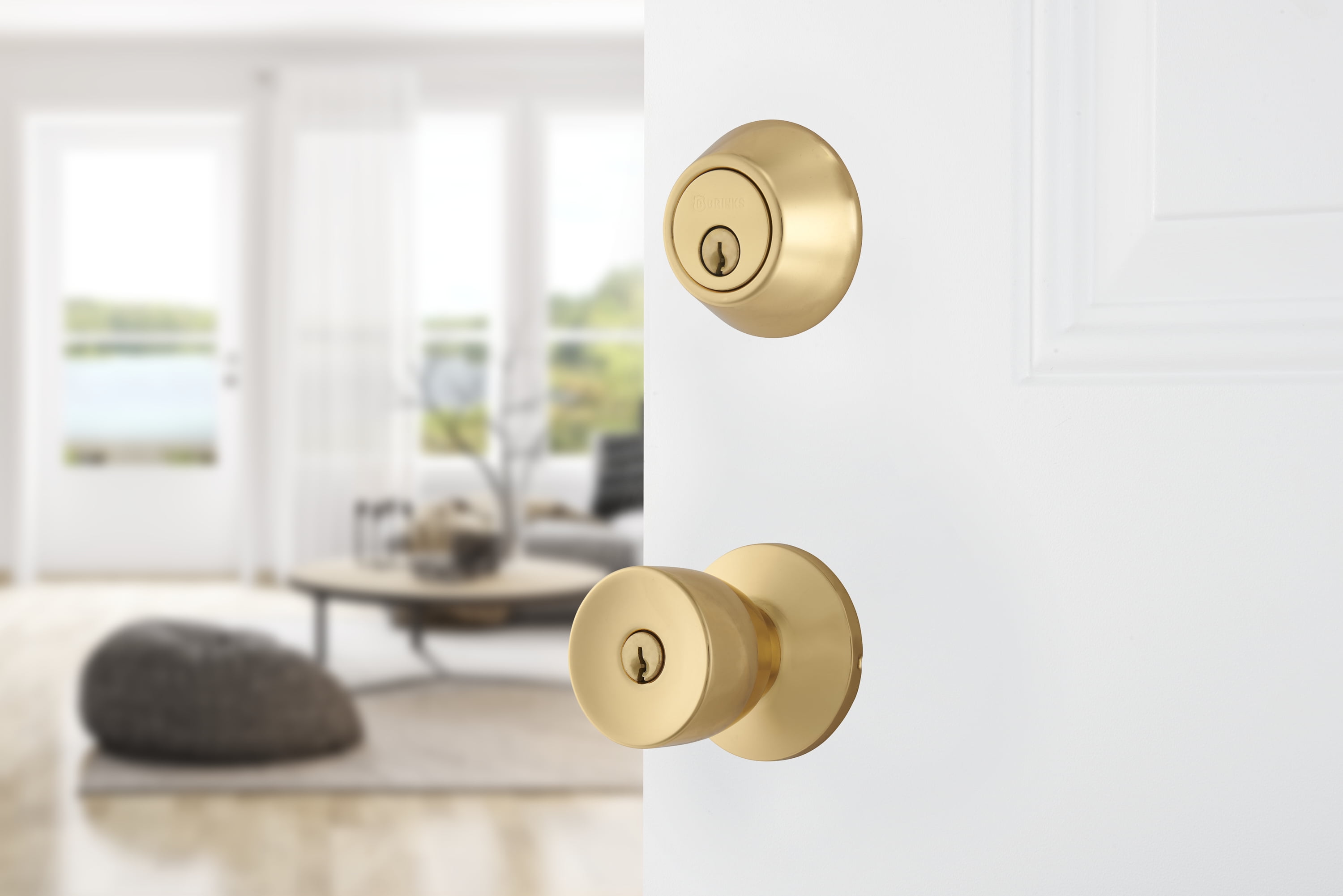 Brinks Keyed Entry Polished Brass Tulip Doorknob and Deadbolt Combo Twin Pack