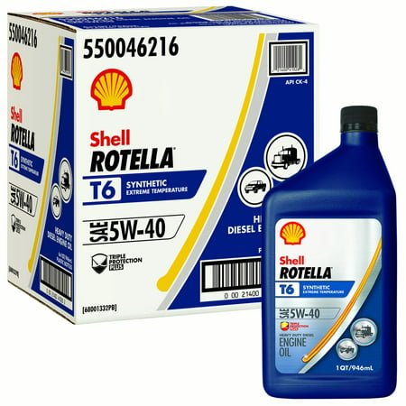 Shell Rotella T6 5W-40 Full Synthetic Heavy Duty Diesel Engine Oil, 1qt,