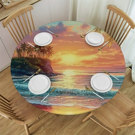 

Patifu Palm Trees Sunset Round Tablecloth Stain-Resistant Washable Indoor Outdoor Restaurant Wedding Party Fitted Table Cloth Home Decor 46 -50