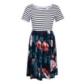 thumbnail image 2 of Tachiuwa Robe T-Shirt à Manches Courtes Imprimé Floral Rayé Col Rond Taille Haute pour Femmes - 5, m m, 2 of 9