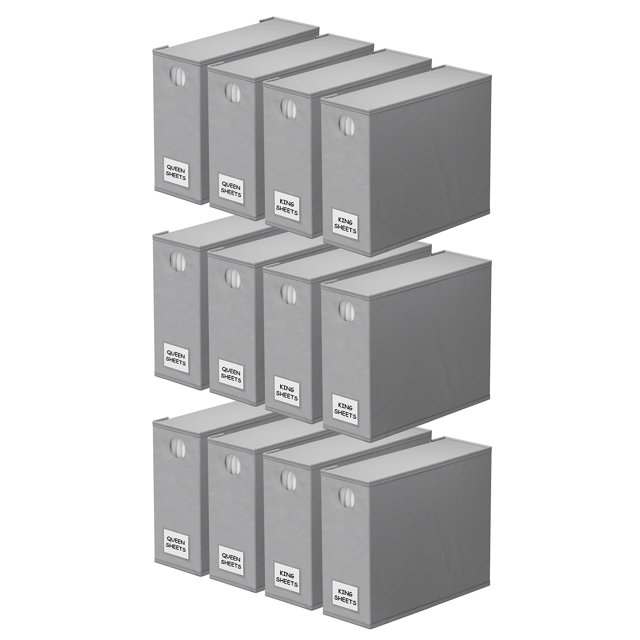 SpaceAid - Juego de 12 organizadores de sábanas y organizador de sábanas plegable para ropa de cama, juego de sábanas de armario, carpeta con ventana XL (tamaño Queen y King), contenedor de ropa de ca