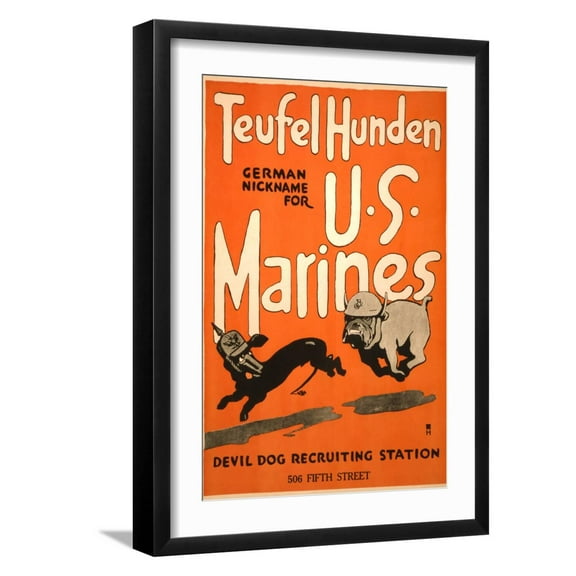 Art.com World War I Devil Dog Poster Premium Giclee Print, Black Frame Wall Art, 17" x 23"