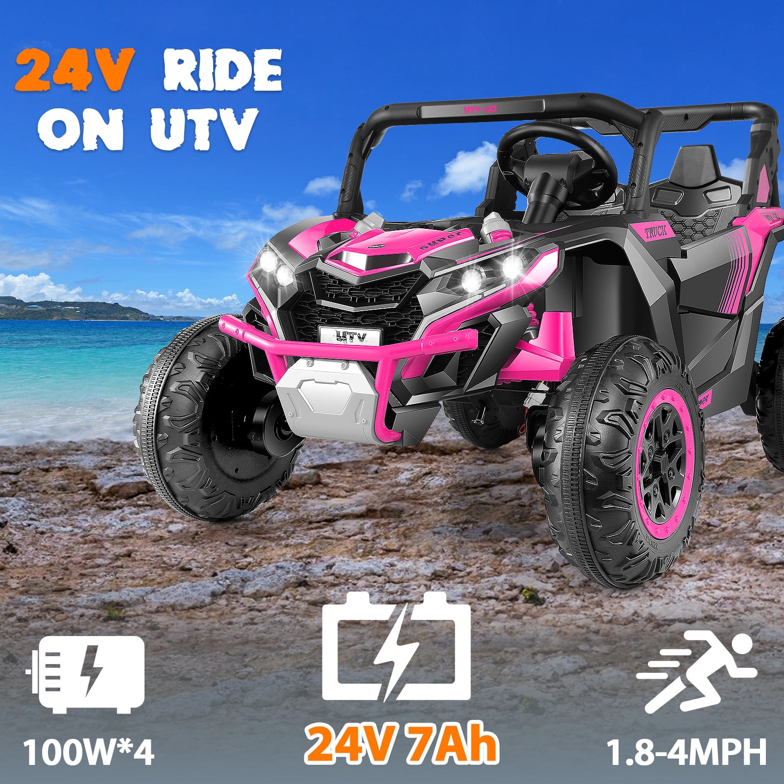 Funcid 24V Ride on Car for Kids, 2WD/4WD Switchable Ride on Car with Remote Control, 2 Seater Ride on Toys, UTV, Bluetooth, Music, LED Lights, Storage Space