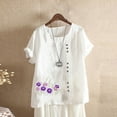 thumbnail image 2 of Blouses pour Femmes, Haut Décontracté en Coton et Lin Imprimé à Manches Courtes avec Boutons, 2 of 3
