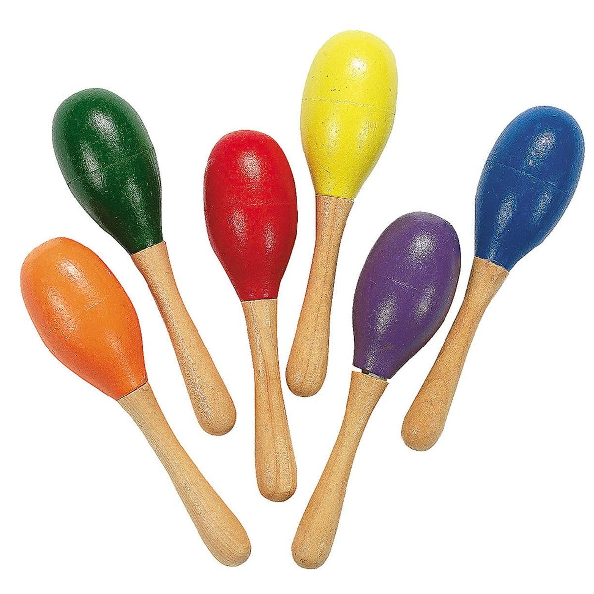 Kicko Wooden Maracas 6 Pack, 5 Inch Assorted Colors Percussion