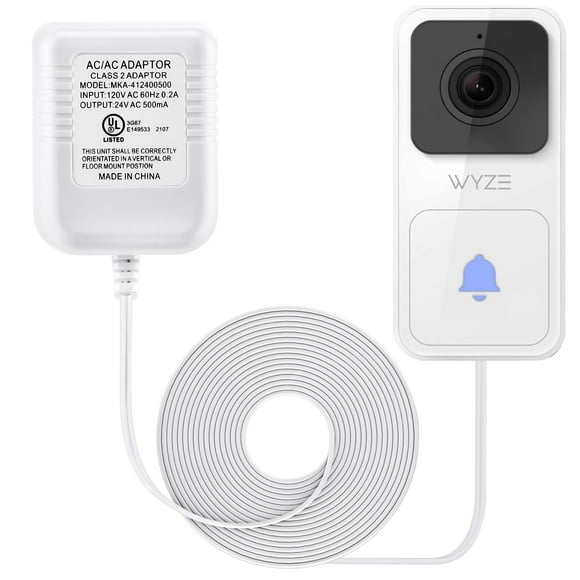 24 Volt Transformer, C Wire Power Adapter Compatible with Wyze Video Doorbell, 24VAC 500mA Transformer UL Certified with 16.4 Feet Cable Supply Power with Wyze HD Chime