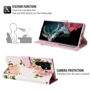 Dteck for Samsung Galaxy S23 Ultra Case Wallet with RFID Blocking Card Holder Kickstand, Gilding Flower Pattern Magnetic Leather Flip Case for Samsung Galaxy S23 Ultra 5G,Rose