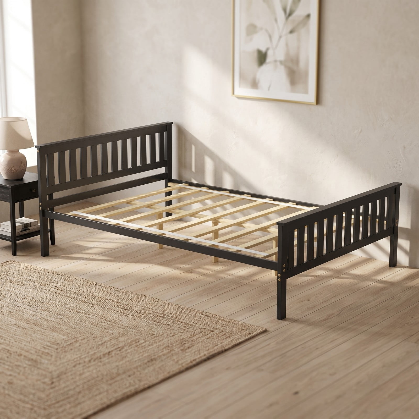 Furnibear Full Size Bed Frame with Panel Headboard and Footboard, Wood Platform Bed Frame with Under Bed Storage, Espresso