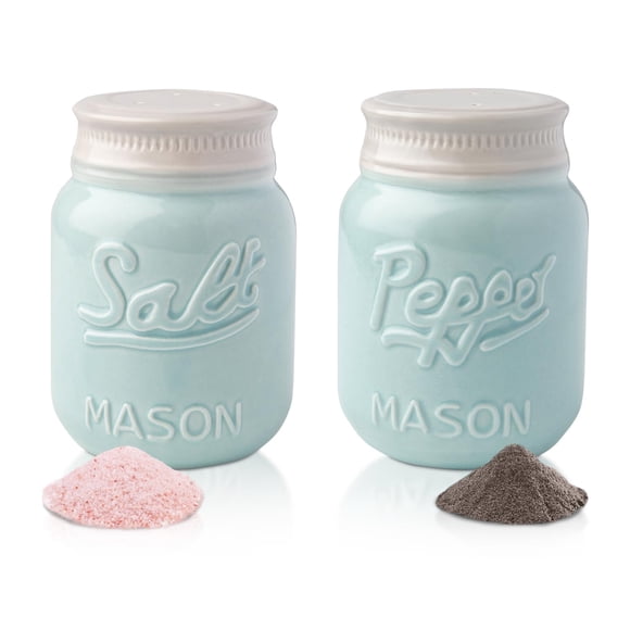 Comfify Salière et Poivrière Vintage en Pot Mason - Adorable Décoration Décorative en Pot Mason pour Style Vintage, Rustique, Shabby Chic - Céramique Robuste Bleu Aqua