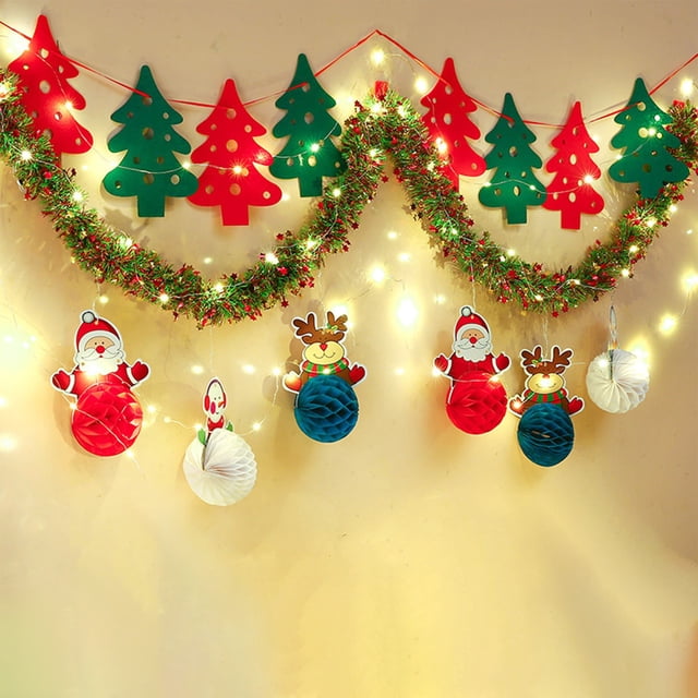 SPOORYYO Christmas Ribbon Decorations with Glowing Ball Light String, 78.7in Multicolor Ornaments for Holiday Decor, Indoor/Outdoor Festive Home Decorations