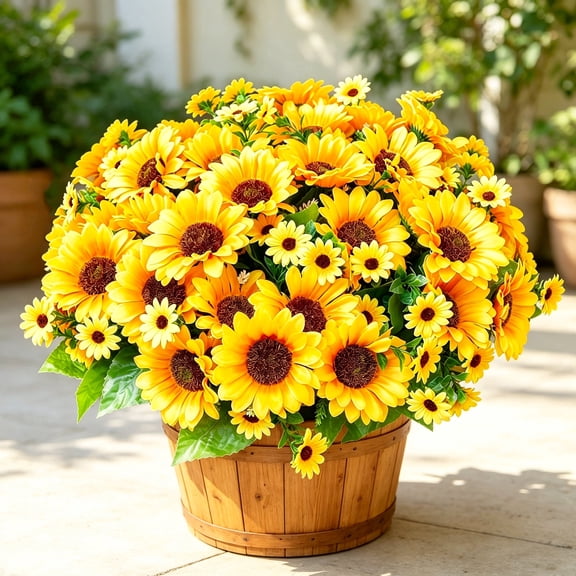 Hyindoor 10 Bundles Sunflowers Artificial Fake Flowers for Outdoors Indoor Decoration, UV Resistant No Fade Spring Summer Autumn Decorations