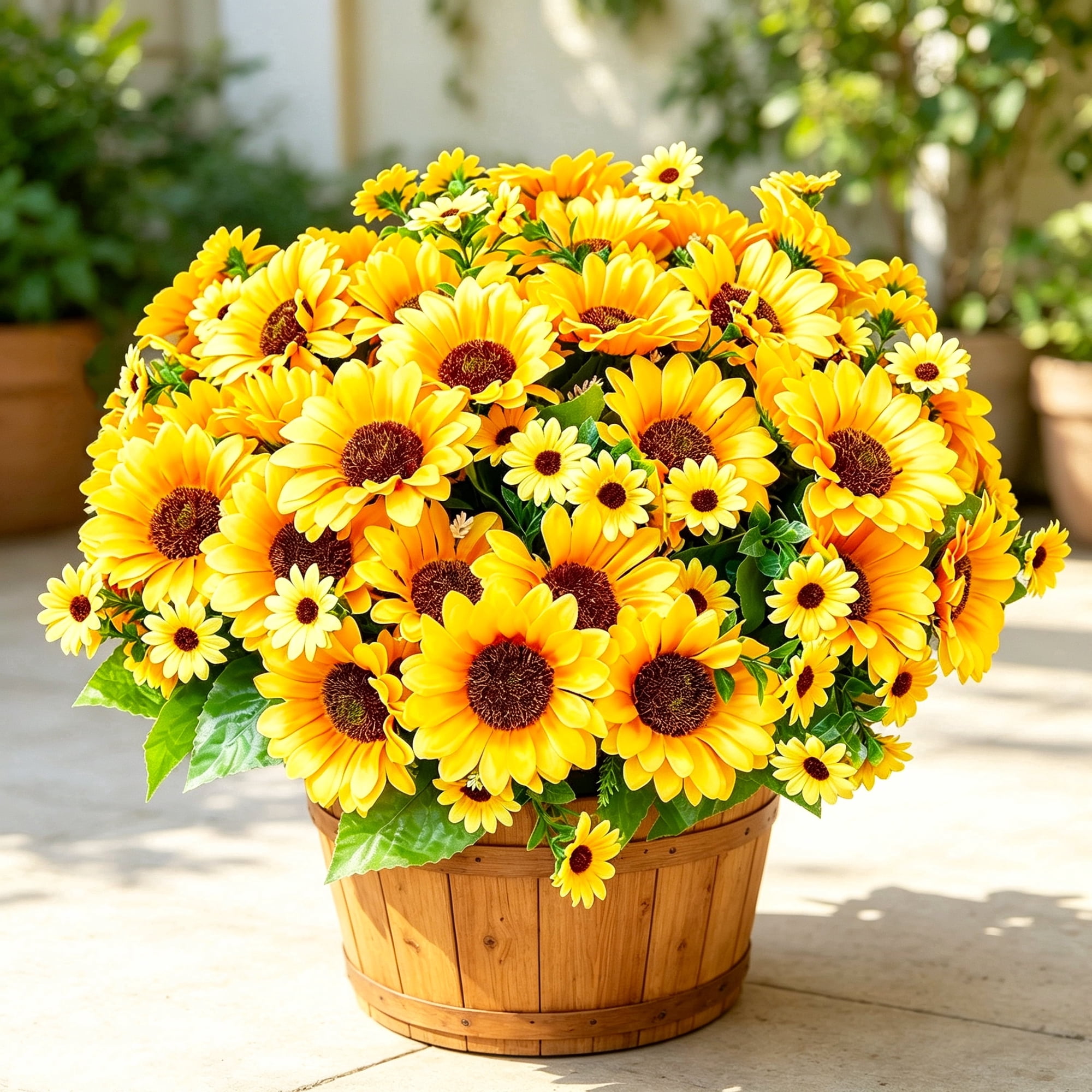 Hyindoor 10 Bundles Sunflowers Artificial Fake Flowers for Outdoors Indoor Decoration, UV Resistant No Fade Spring Summer Autumn Decorations