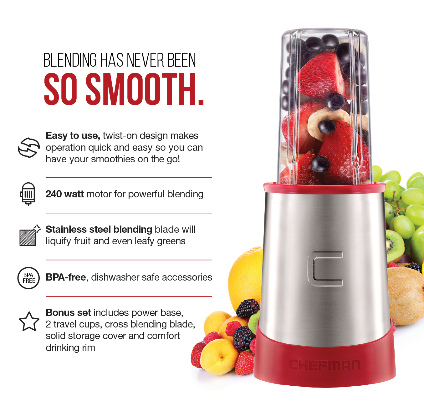 Chefman Ultimate Personal Smoothie Blender, Red - image 5 of 7