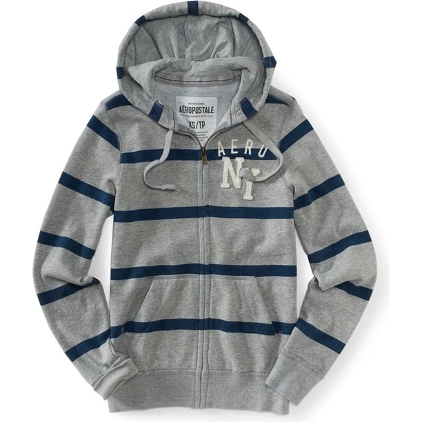 Sudadera con capucha Aeropostale gris de rayas con cremallera completa para hombre grande