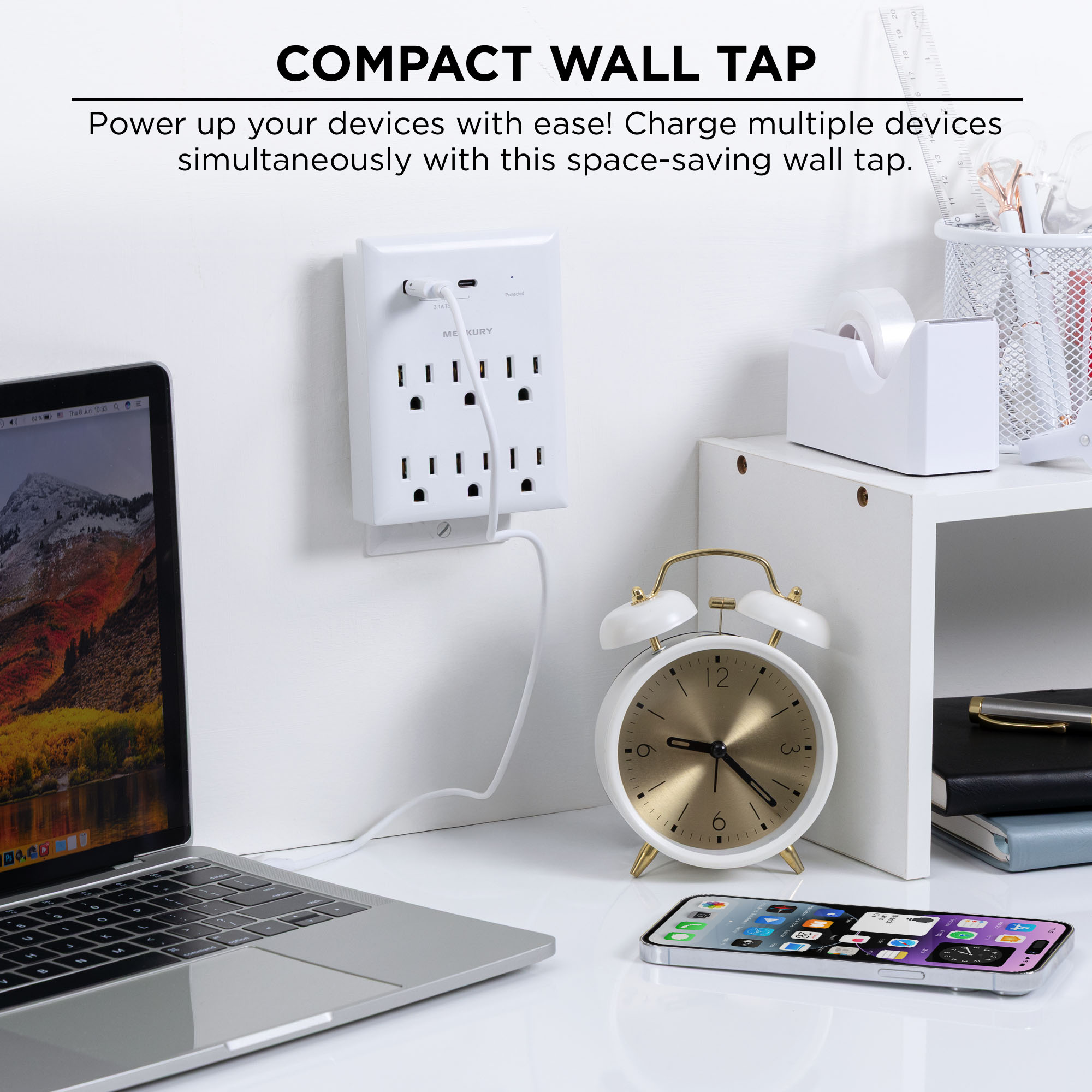 Merkury Innovations 6-Outlet Wall Tap with Phone Holder photo 5