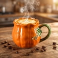 thumbnail image 4 of ALORINA Ceramic Pumpkin Shaped Coffee Mug with Green Leaf Handle, Fall Holiday Drinkware Cup for Tea, Latte, Hot Cocoa, Halloween Thanksgiving Gift for Home and Office, 4 of 7