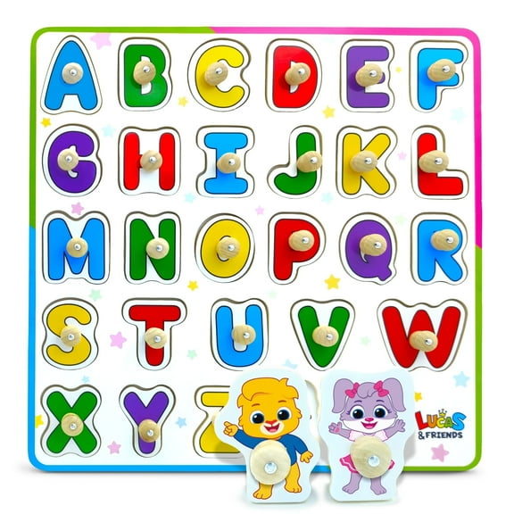 Lucas & Friends ABC Puzzle for Toddlers, Wooden Alphabet Toys, Montessori Learning Toys