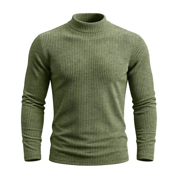 TOUMENY Men Sweater High Neck Long Sleeve Solid Slim Fit Casual Pullover Winter Knitted Comfortable Workwear Tops Army Green XXXL