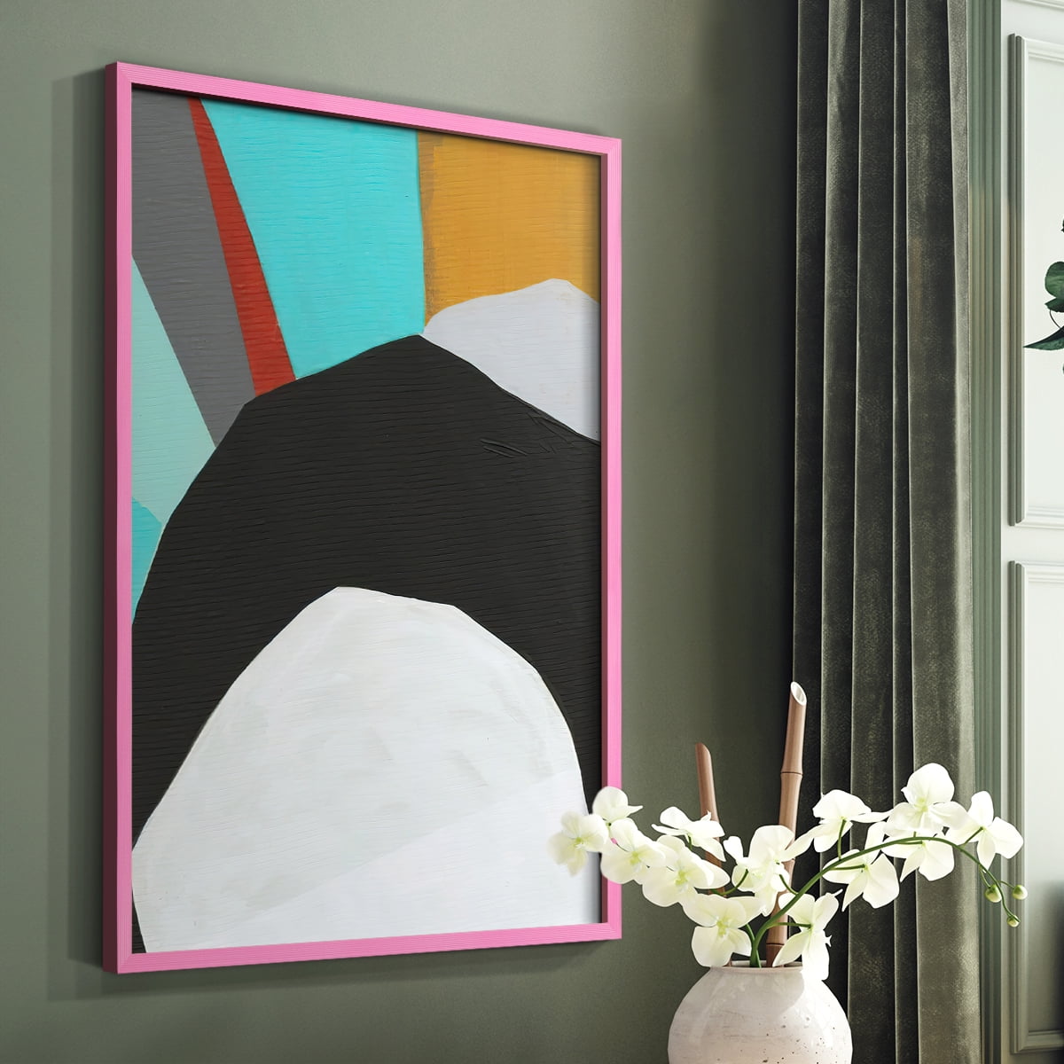 Graphica III Framed Print in Pink Solid Wood Framed Print No Nail Hanging