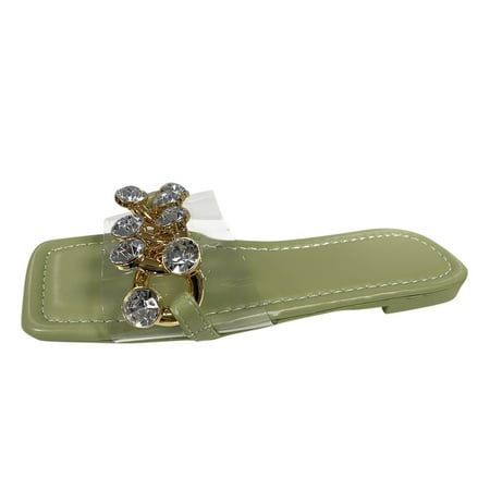 

HIBRO Ladies Fashion Solid Color Transparent PVC Rhinestone Open Toe Chain Flat Sandals