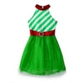 thumbnail image 5 of DPOIS Kids Girls Christmas Costume Halter Sleeveless Striped Ballet Dance Dress Green 6, 5 of 7