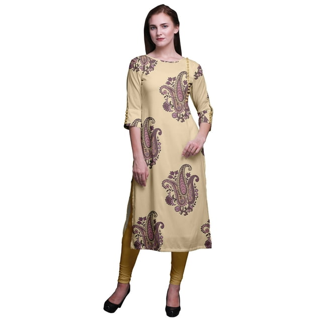 Bimba Kurti Imprimée à Manches 3/4 Tenue d'Été Kurta Tunique Droite pour Femmes