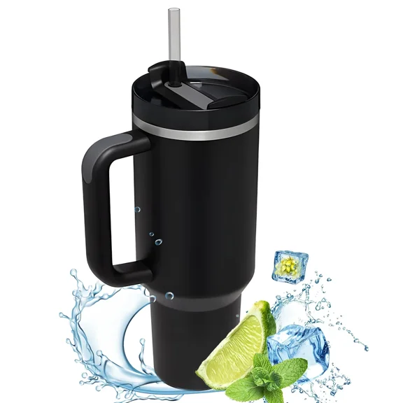 Tumbler 40oz Stainless Steel Car Mug with Handle Straw Double Wall Thermal Iced Travel Cup Vacuum Coffee Cup for Customisable