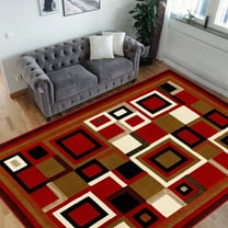 Handcraft Rugs-Modern Contemporary Living Room Rugs-Abstract Carpet with Geometric Pattern-Red/Black/Ivory/Beige/Multi (8x10 Feet)