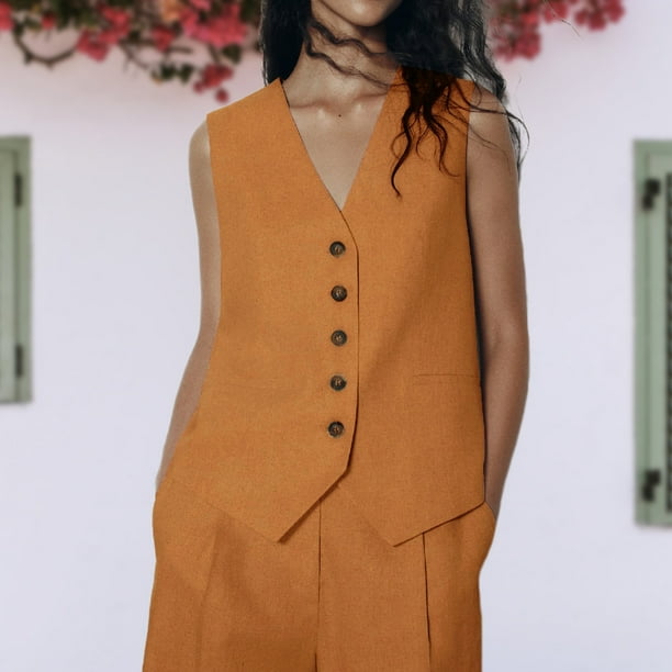 Chaleco Chalecos con botones para mujer, cómodo, ajustado, elegante, chaleco (naranja L) Kuymtek Naranja T L para Mujer