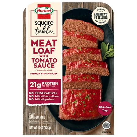 HORMEL SQUARE TABLE Meatloaf With Tomato Sauce Refrigerated Entrée, Refrigerated, 15 oz Plastic Tray