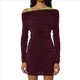 thumbnail image 1 of Vestido Minivestido Elegante de Fiesta para Mujer, de Otoño e Invierno, Color Liso, con Hombros Descubiertos, Larga, Plisado y Ajustado. Vino Tinto M, 1 of 8
