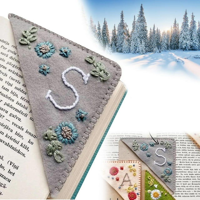 Personalized Hand Embroidered Corner Bookmark,cute Flower Letter Embroidery Bookmarks,felt Triangle Page Corner Handmade Bookmark,unique Gift For Men
