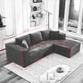 thumbnail image 6 of 106" Black Plush Corduroy Modular Sectional Sofa L-Shape with Right Facing Chaise, Deep Seat Modern Living Room Couch, No Assembly Required, SF502BK-RFC, 6 of 26