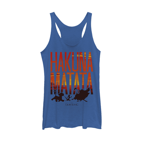 Women's Lion King Hakuna Matata Sunset Racerback Tank Top Royal Blue Heather Large