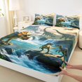 thumbnail image 4 of Homewish Funny Dinosaur Queen Sheets,Jungle Animal Queen Sheet Sets,Green Blue,4pcs,1 Flat Sheet, 1 Fitted Sheet and 2 Pillowcases, 4 of 6