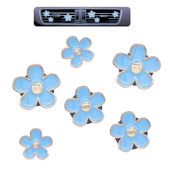 6pcs Flower Car Vent Clips,Cute Daisy Car Air Fresheners,Light Blue Daisy Car Decor for Women 3.3cm/3cm/2.5cm Girly Flower Decotaion Accessories,Refillable Clips on Diffuser