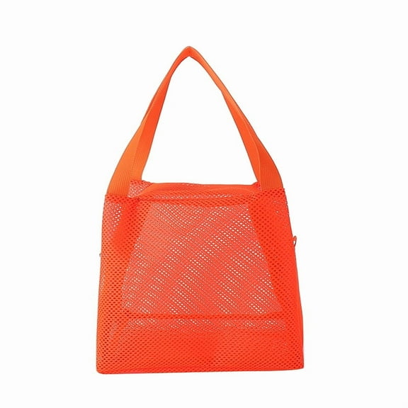 Walma!S Women's Mesh Beach Bag Foldable Beach Tote Bag Portable Large Capacity Breathable Handbag Handheld Makeup Bag, Orange