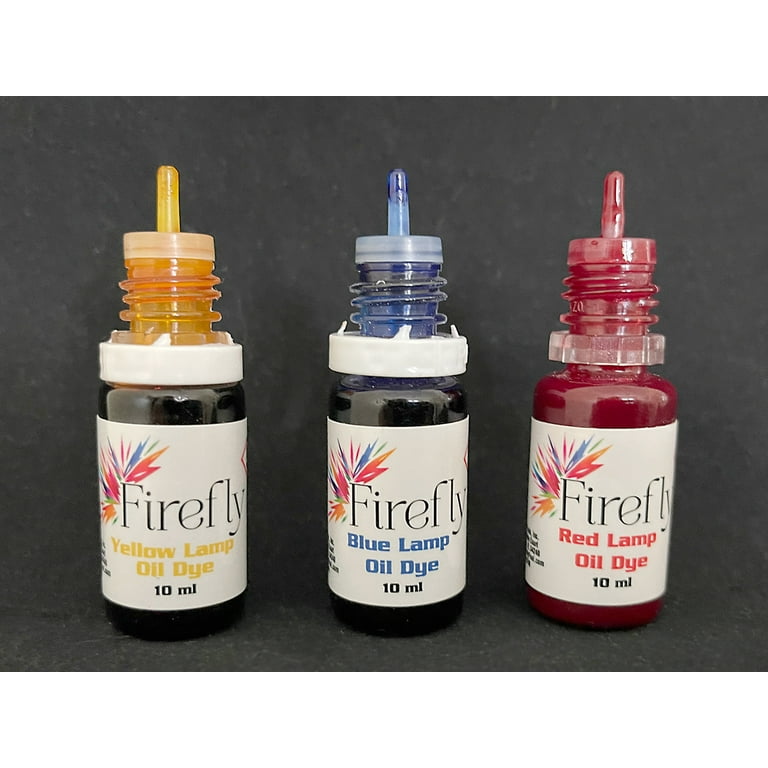 Firefly Colored Lamp Oil Dye - Red, Blue & Yellow. Use in Firefly Liquid Paraffin Lamp Oil. Color Your Lamp Oil Seasonally or