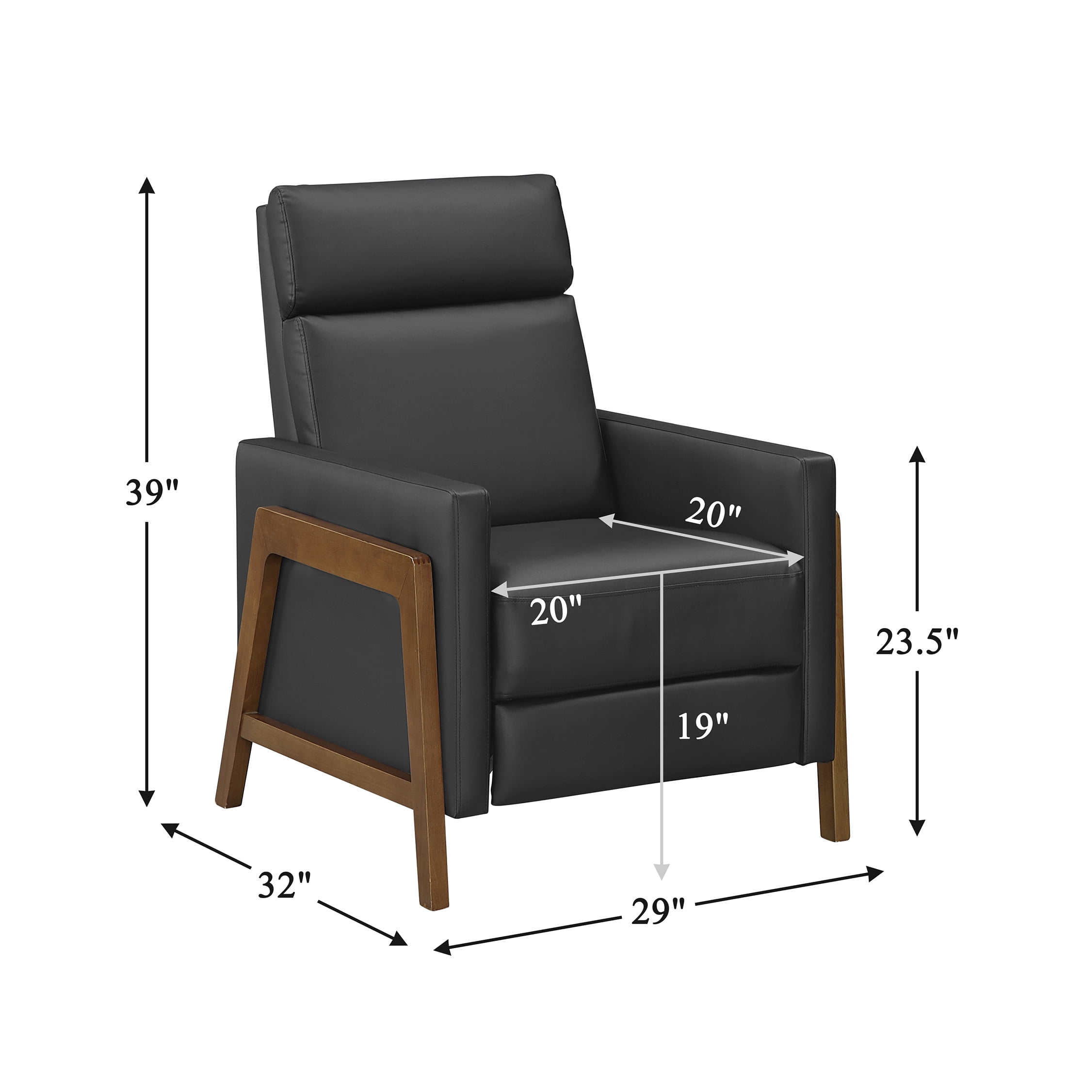 OakvillePark Velora Faux Leather Push Back Manual Reclining Chair, Black