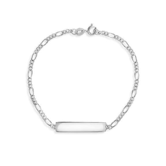 925 Sterling Silver Figaro Chain Identification Tag Bracelet for Girls & Boys