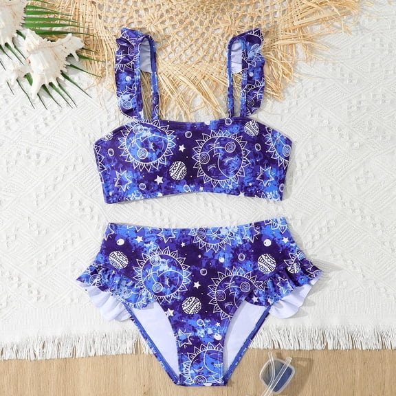 Babcutegg Swim Suit for Kid Girls Graphic Hollowed-out Beach Wear Girls 2PC Swim Clothes Blue Size 4-5