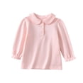 thumbnail image 3 of FASHOFT Toddler Girl Shirts Long Sleeve Solid Button Ruffle Collar Polo Top Gentle School Style All Season Daily Formal Wear Toddler Girl Fashion Tops Pink 2-3 Years, 3 of 9