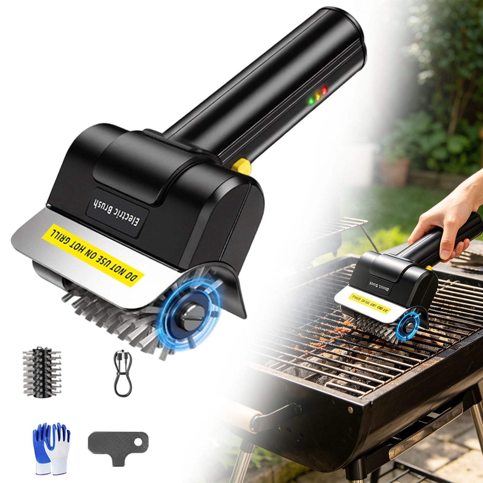 Electric Grill Brush, Heavy-Duty Cordless BBQ Brush with Stainless Steel Bristles, 2000mAh Rechargeable Battery,Motorized Grill Cleaner for Grates, Griddles and Smoker