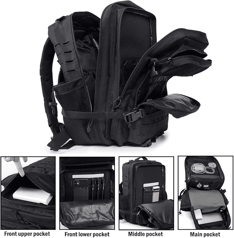 25L/45L Durable Nylon Hiking Backpack for Men, Multi-Day Camping & Travel Backpack with MOLLE System & Side Bottle Pockets