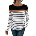 thumbnail image 3 of DDAPJ pyju Womens Long Sleeve Striped Shirts Trendy Casual Fall T-Shirts Color Block Tee Tops Ofertas del día Black L, 3 of 8