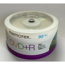 NEW, 30 Pack Memorex DVD R Plus R 16X Spindle 4.7 GB Data 120 Min Video Blank Media