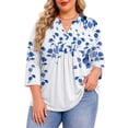 thumbnail image 2 of Fantaslook 3/4 Sleeve Plus Size Tops for Women Henley Neck Button Blouses Dressy Floral Tunic Work Shirts L-5XL, 2 of 9